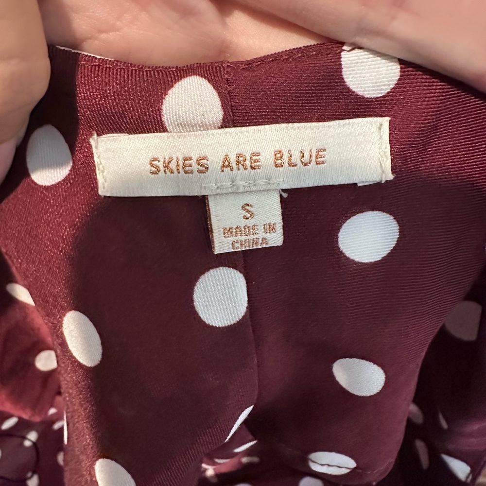 Skies Are Blue Maroon Polka Dot Spaghetti Strap Slip Dress- Small - Picture 6 of 7